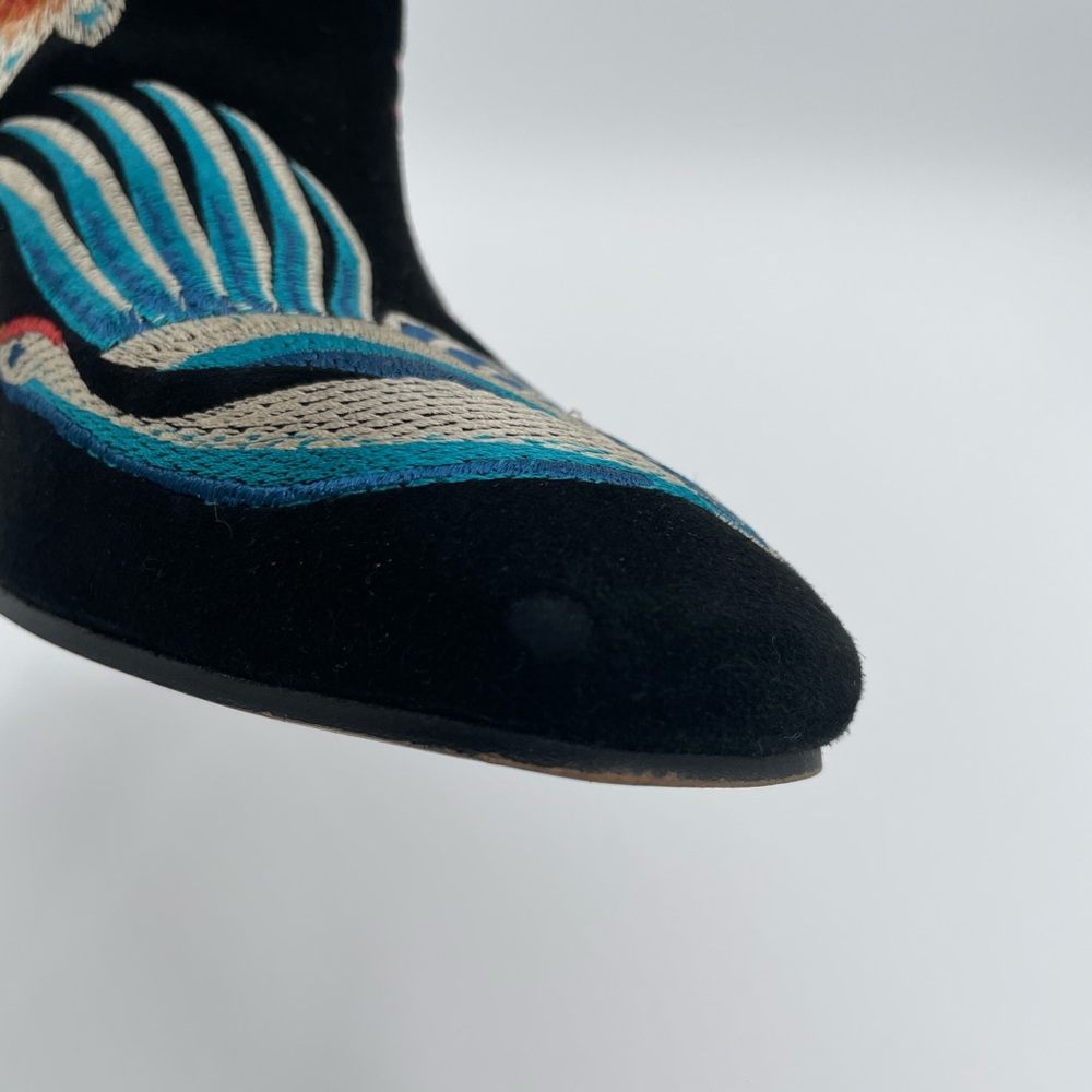 Embroidered Black Velvet Ankle Boots with Multicolor Floral Accents - Picture 9 of 16